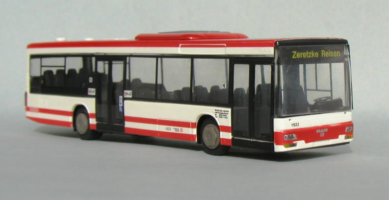 Modell S12-1:   MAN Solobus - Firma Zeretzke - alte Farbgebung der Dortmunder Stadtwerke - Klimaanlage - Zielbeschilderung Zeretzke Reisen