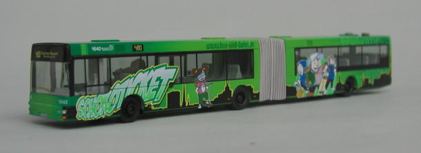 Modell S20:   MAN Niederflurgelenkbus - Dortmunder Stadtwerke - Werbegestaltung f�r das Schokoticket des VRR - Sondermodell mit Nummernschildern - Linie 480 - Ziel "Castrop Rauxel M�nsterplatz"